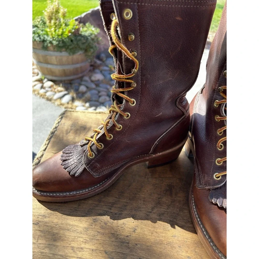 Vintage C Bar H Boot King Packer Boots Mens 7 D Brown Leather Lace Up Kiltie